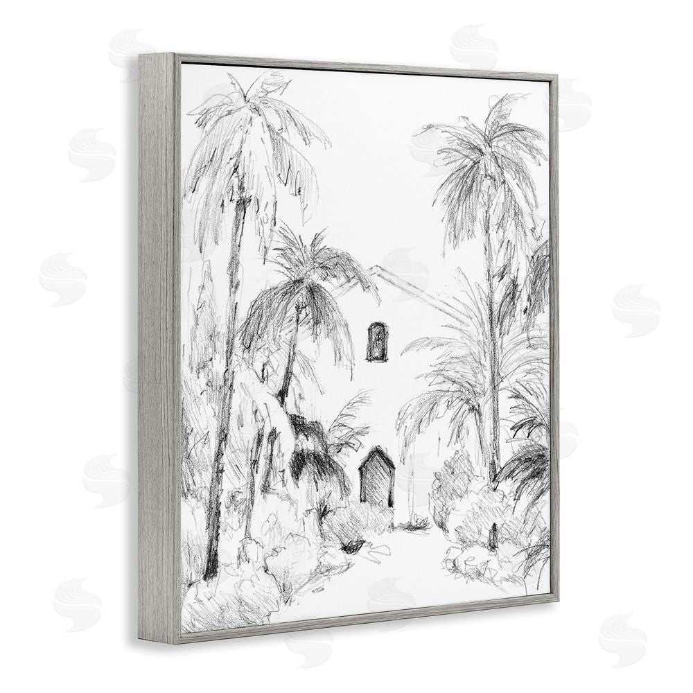 Lanie Loreth Island Church Sketch Gray Framed Giclee Wall Art Print