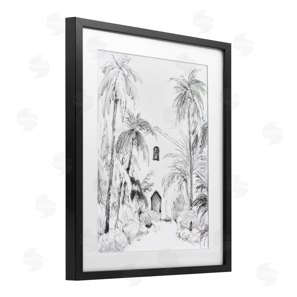 Lanie Loreth Island Church Sketch Black Framed Print Under Glass with Mat Wall Art