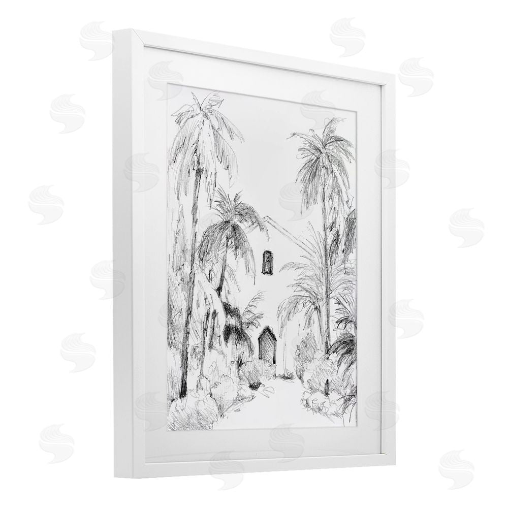 Lanie Loreth Island Church Sketch White Framed Print Under Glass with Mat Wall Art