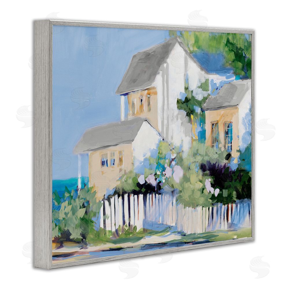 Sundance Graphics Living by the Water Cottage Gray Framed Giclee Wall Art Print