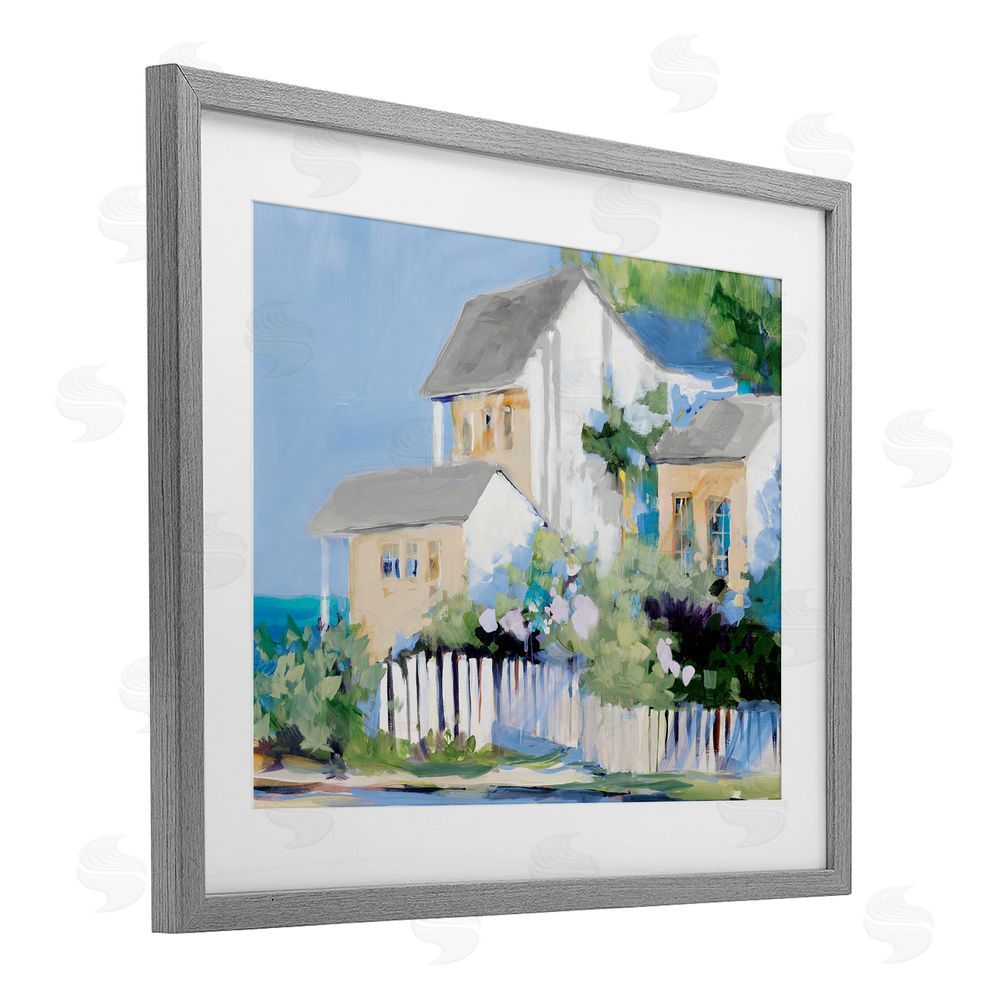 Sundance Graphics Living by the Water Cottage Gray Framed Print Under Glass Wall Art