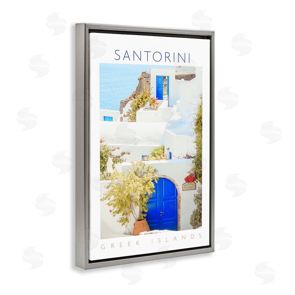 Sundance Graphics Santorini Greek Islands Gray Floating Frame Canvas Wall Art Print