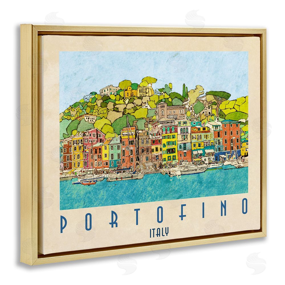 Sundance Graphics Portofino Architecture Poster Gold Floating Frame Canvas Wall Art Print