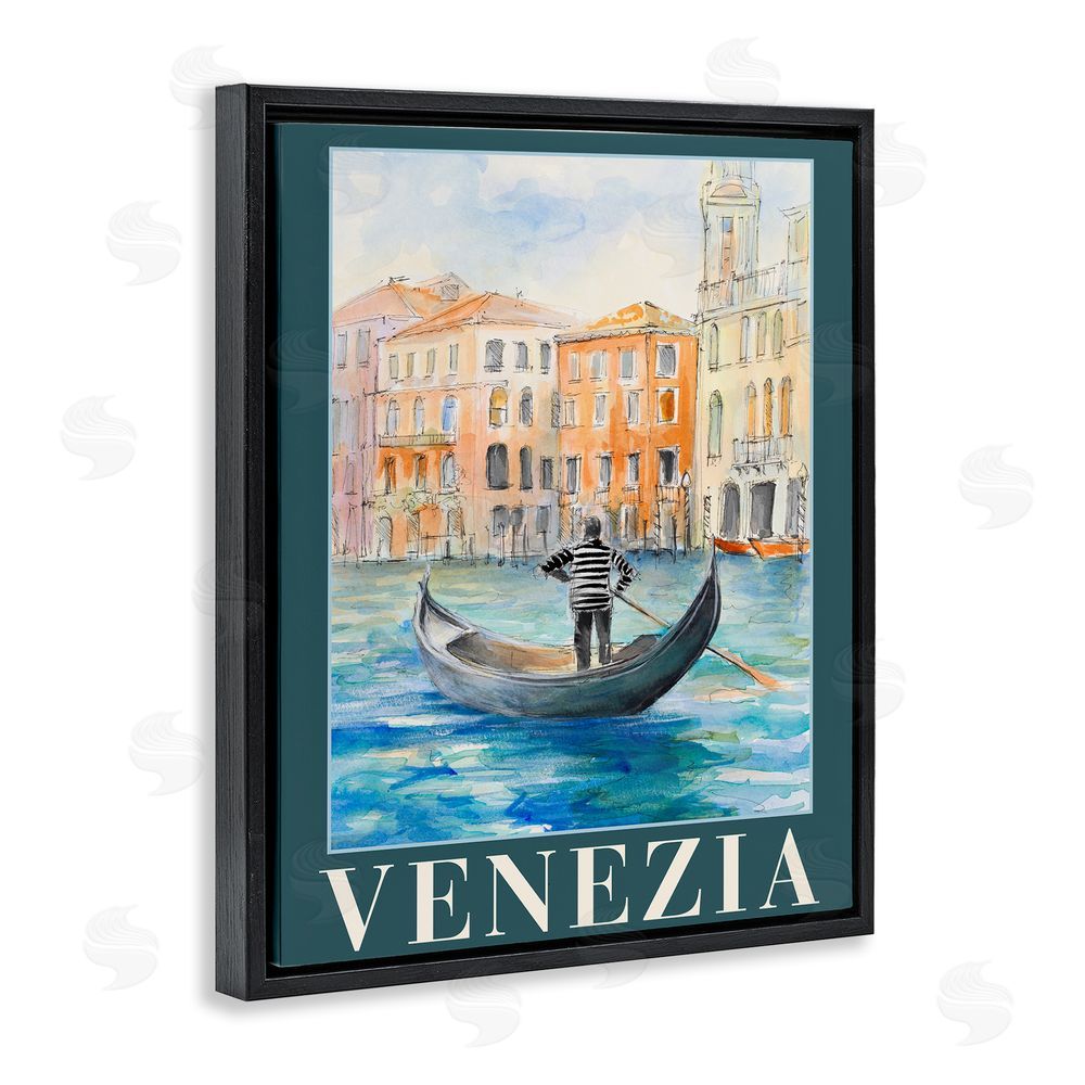 Sundance Graphics Venezia Gondola View Black Floating Frame Canvas Wall Art Print