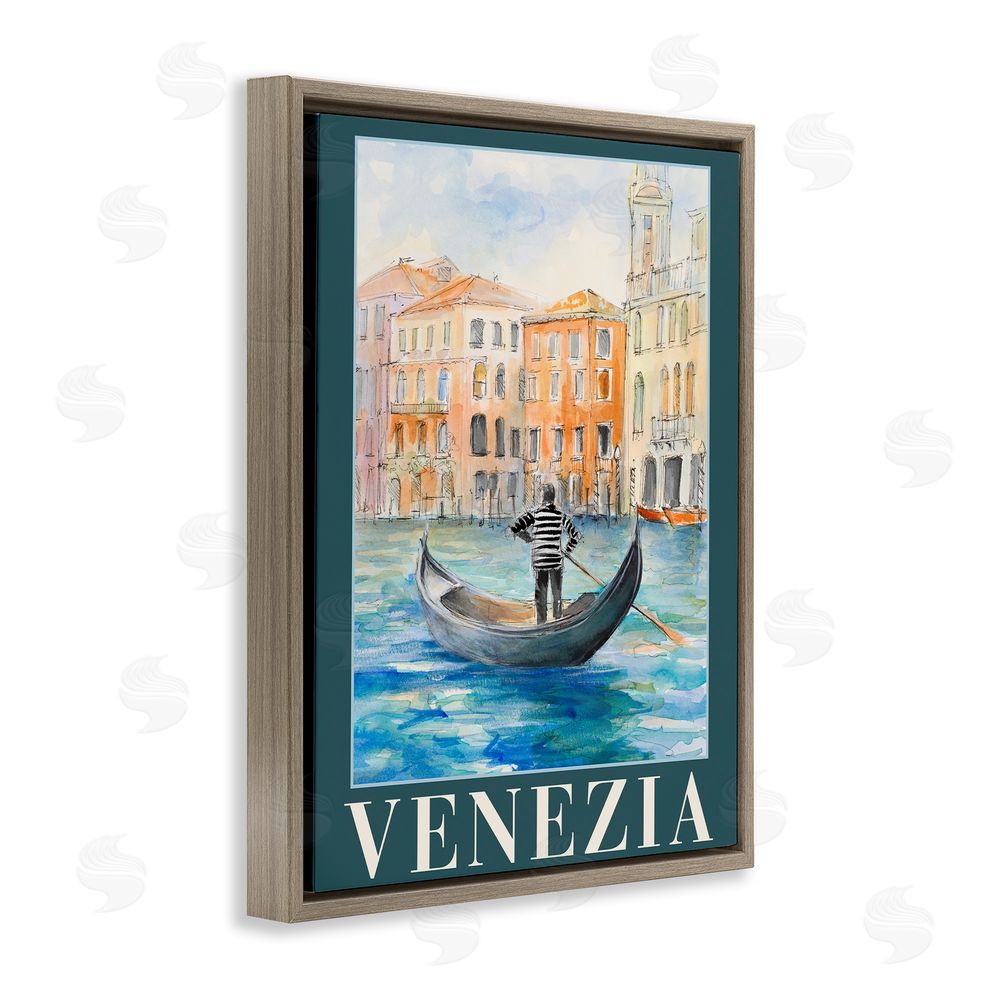 Sundance Graphics Venezia Gondola View Brown Floating Frame Canvas Wall Art Print