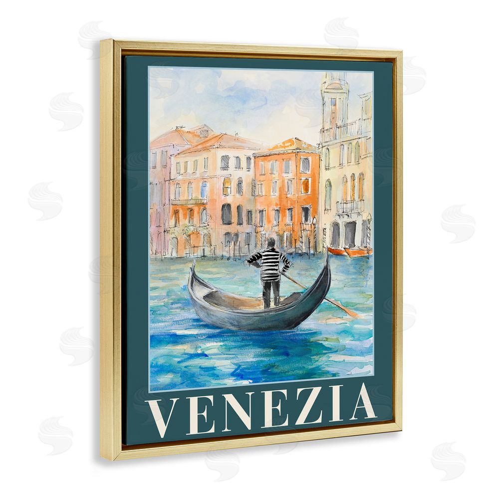 Sundance Graphics Venezia Gondola View Gold Floating Frame Canvas Wall Art Print