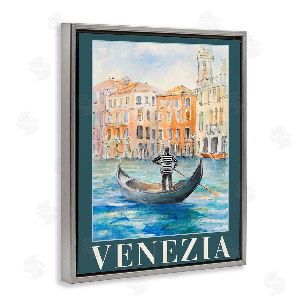 Sundance Graphics Venezia Gondola View Gray Floating Frame Canvas Wall Art Print