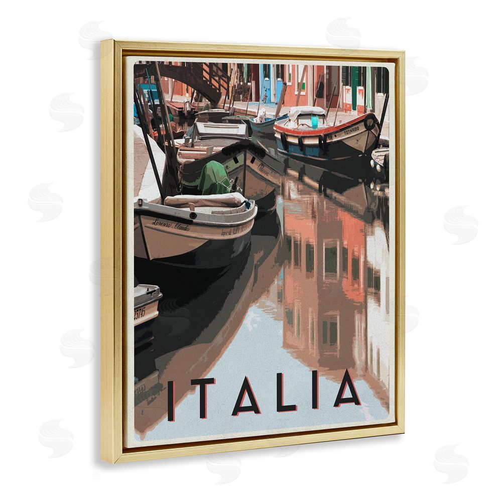 Sundance Graphics Italia Canal Poster Gold Floating Frame Canvas Wall Art Print