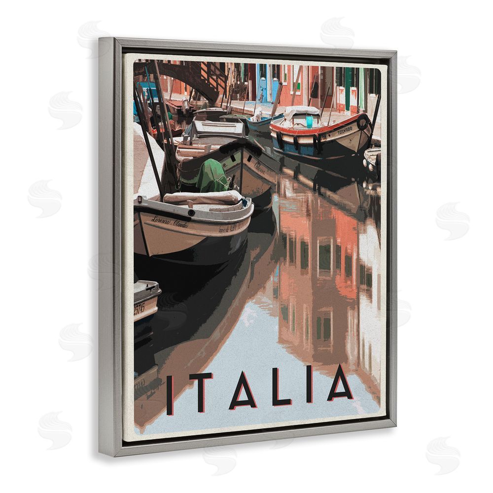 Sundance Graphics Italia Canal Poster Gray Floating Frame Canvas Wall Art Print
