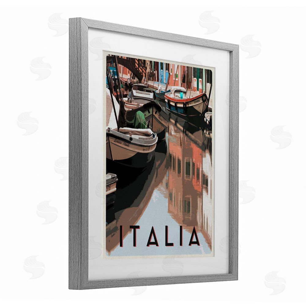 Sundance Graphics Italia Canal Poster Gray Framed Print Under Glass Wall Art