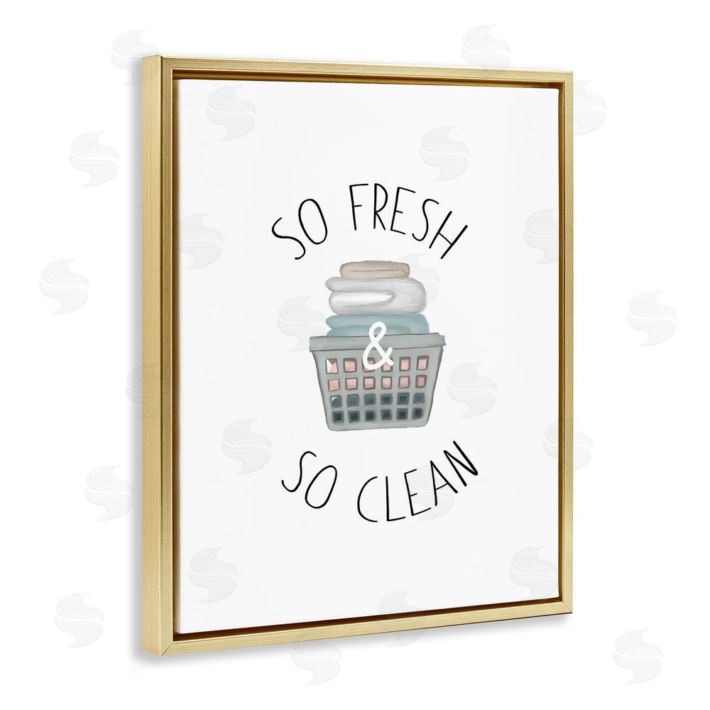 Sundance Graphics So Fresh Laundry Basket Gold Floating Frame Canvas Wall Art Print