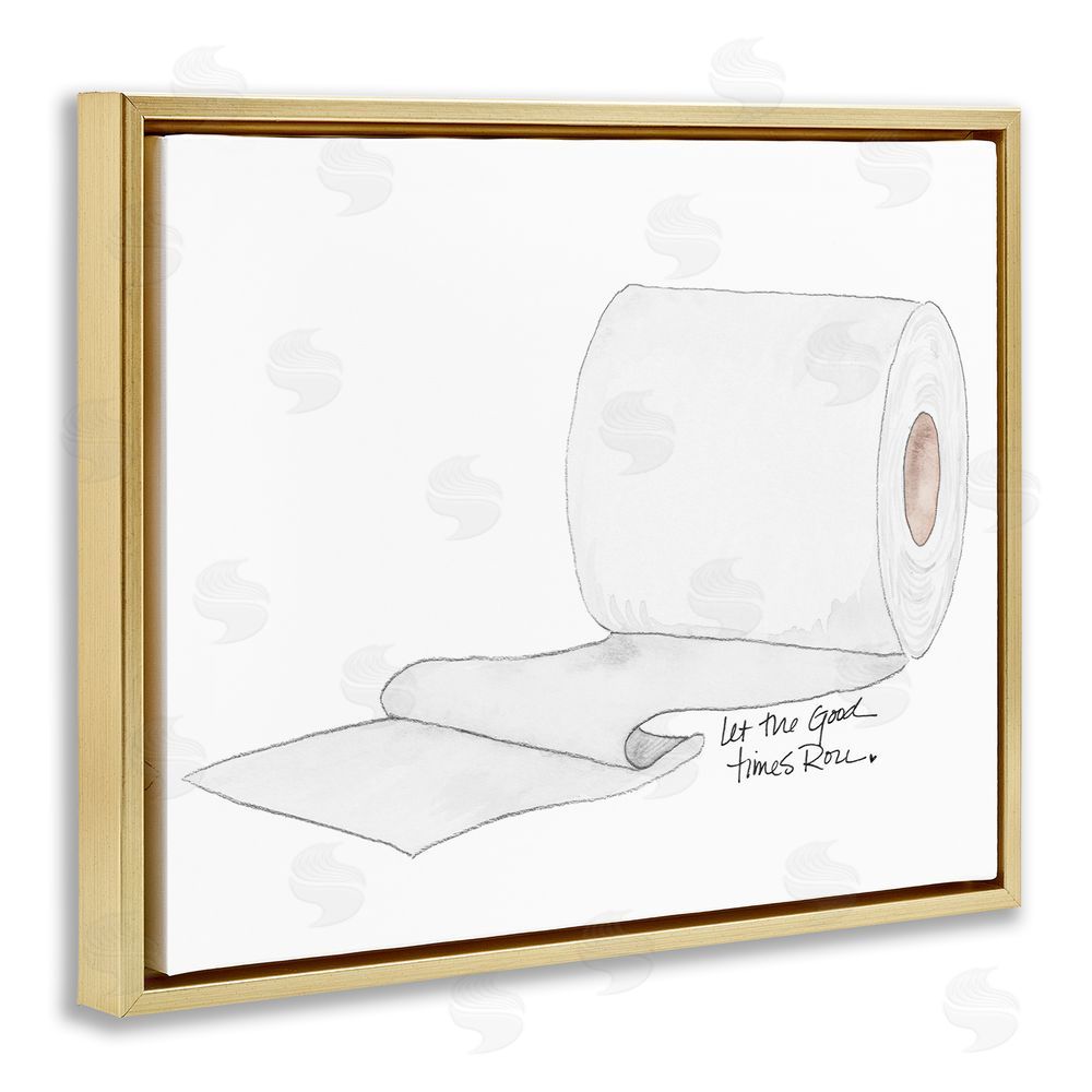 Sundance Graphics Good Times Roll Toilet Paper Gold Floating Frame Canvas Wall Art Print