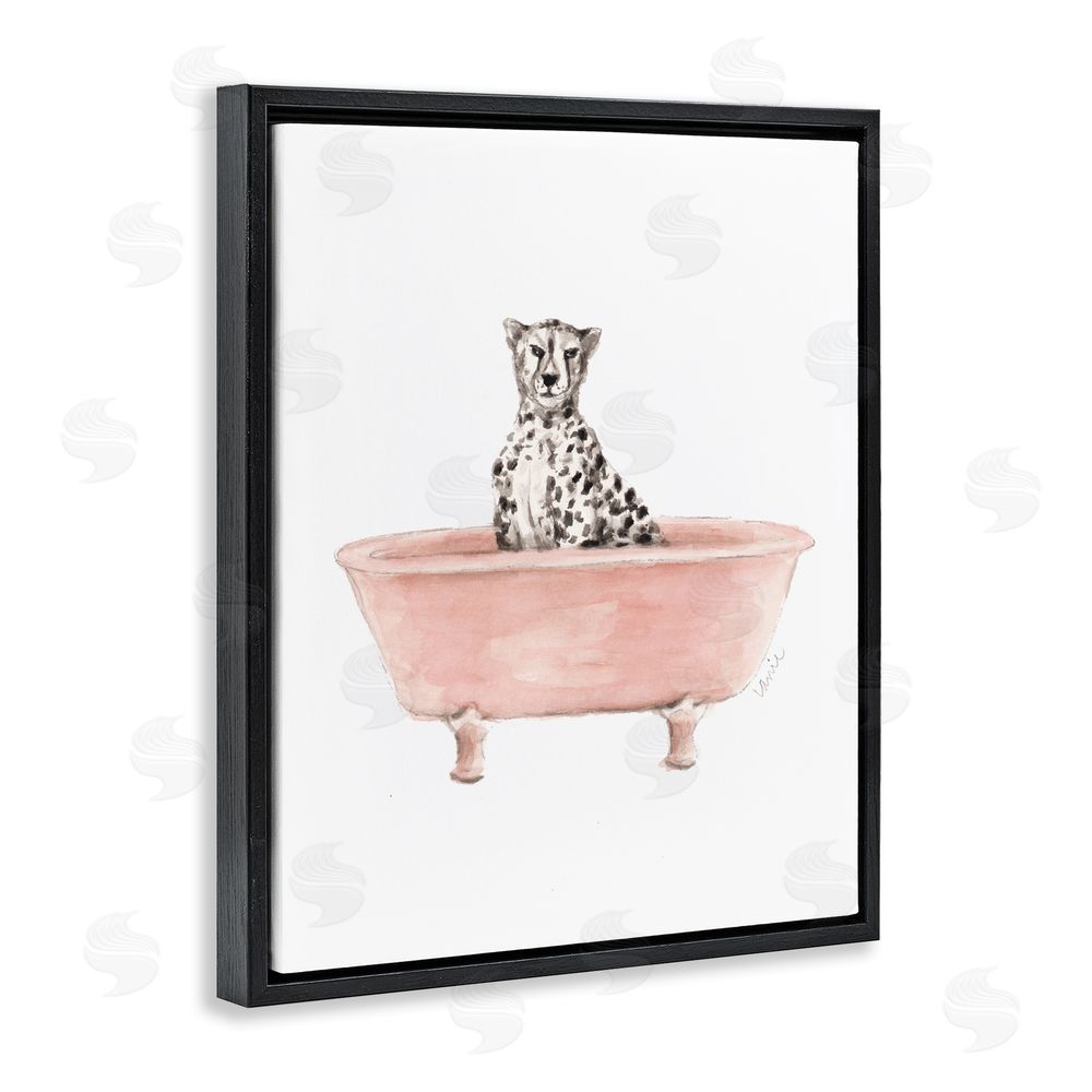 Sundance Graphics Cheetah in Pink Tub Black Floating Frame Canvas Wall Art Print