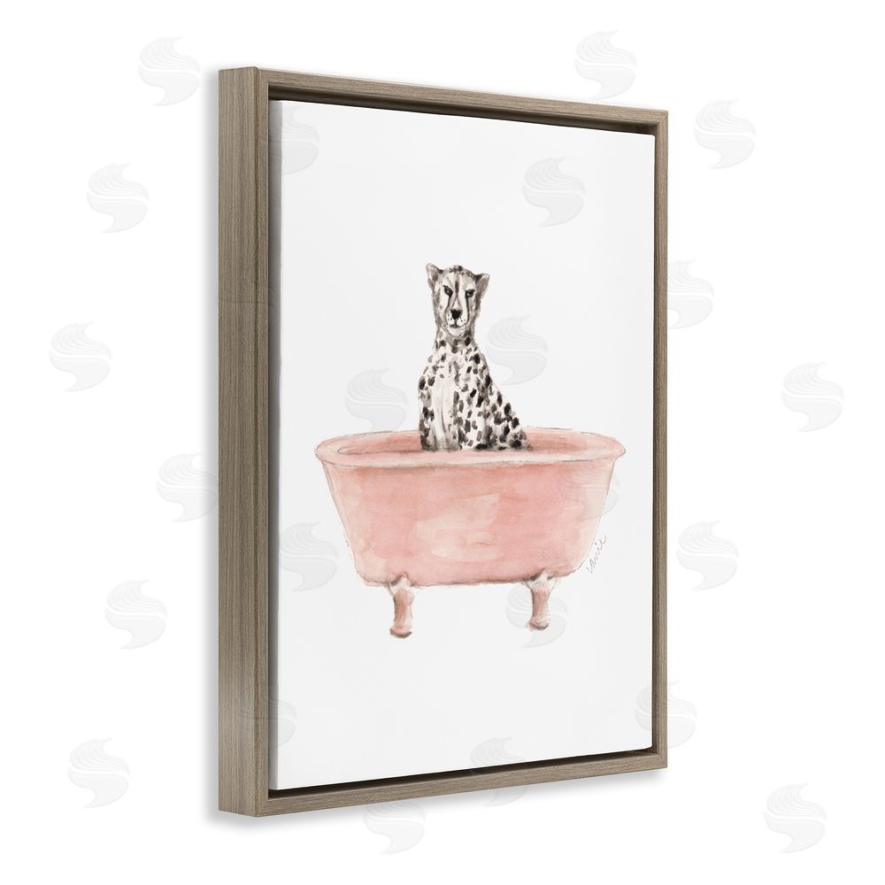 Sundance Graphics Cheetah in Pink Tub Brown Floating Frame Canvas Wall Art Print