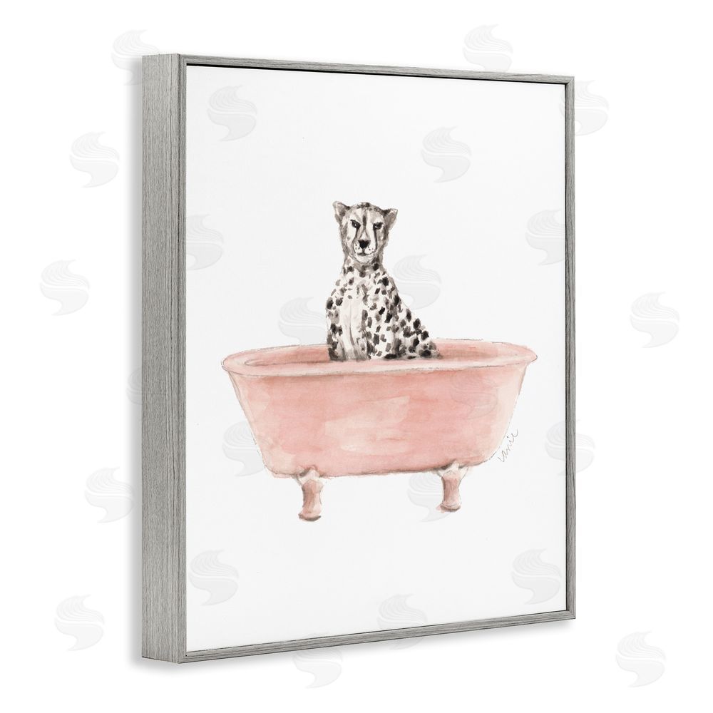 Sundance Graphics Cheetah in Pink Tub Gray Framed Giclee Wall Art Print