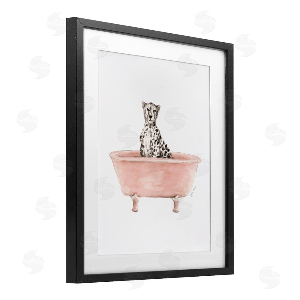 Sundance Graphics Cheetah in Pink Tub Black Framed Print Under Glass Wall Art