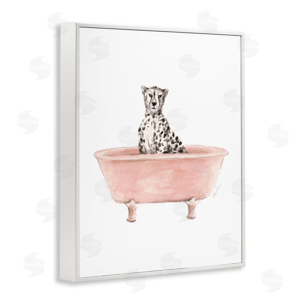 Sundance Graphics Cheetah in Pink Tub White Framed Giclee Wall Art Print