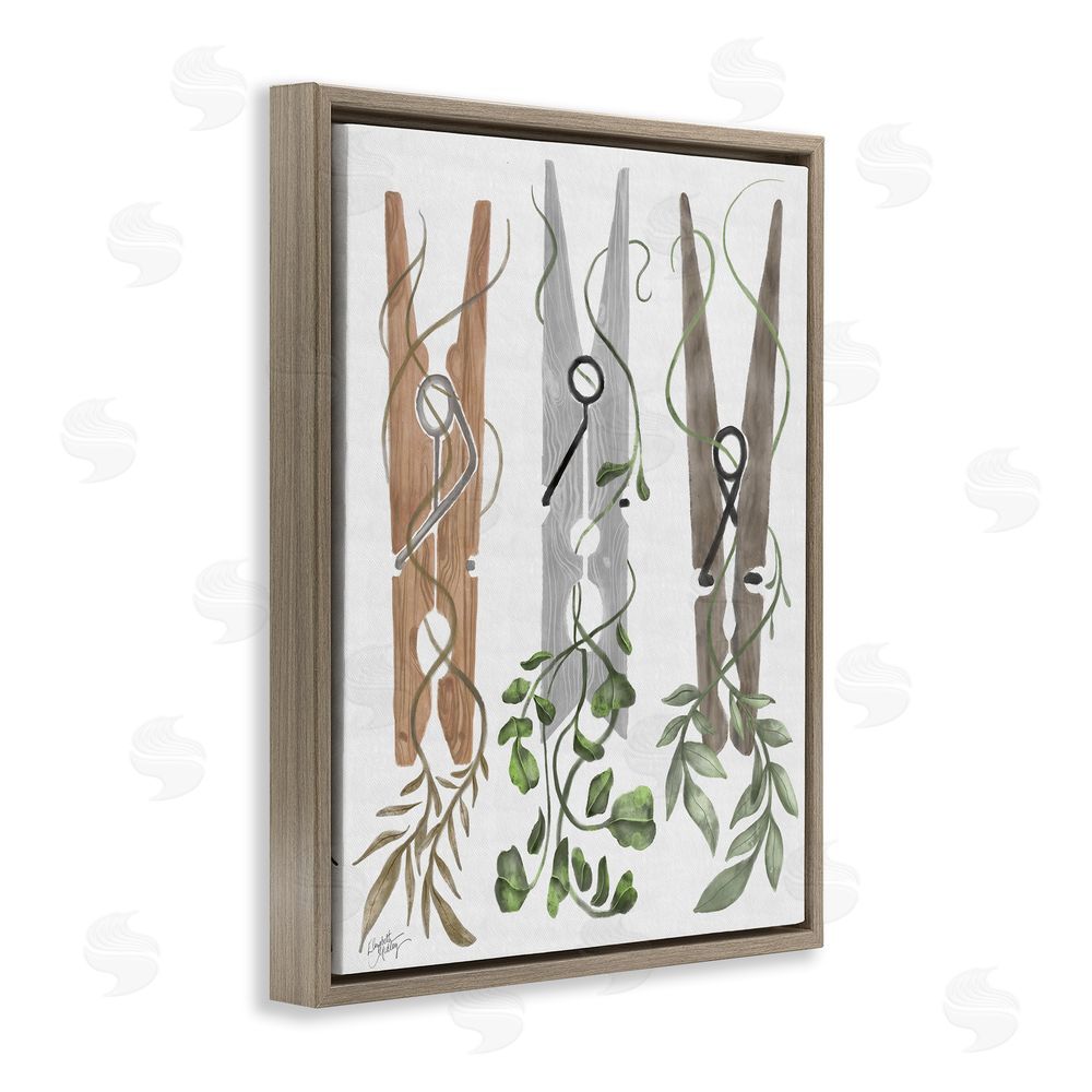 Sundance Graphics Ivy Wrapped Clothespins Brown Floating Frame Canvas Wall Art Print