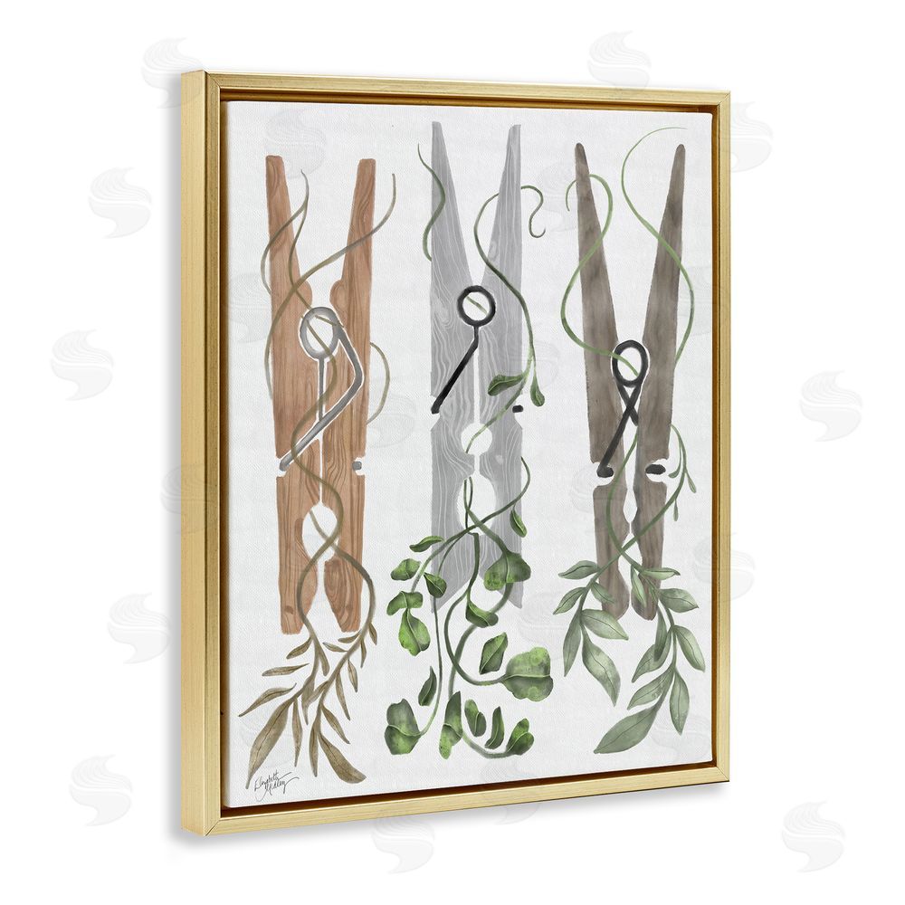 Sundance Graphics Ivy Wrapped Clothespins Gold Floating Frame Canvas Wall Art Print