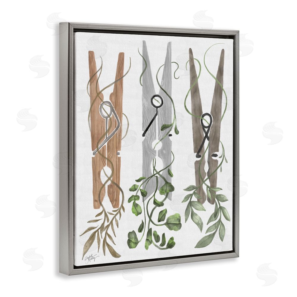 Sundance Graphics Ivy Wrapped Clothespins Gray Floating Frame Canvas Wall Art Print