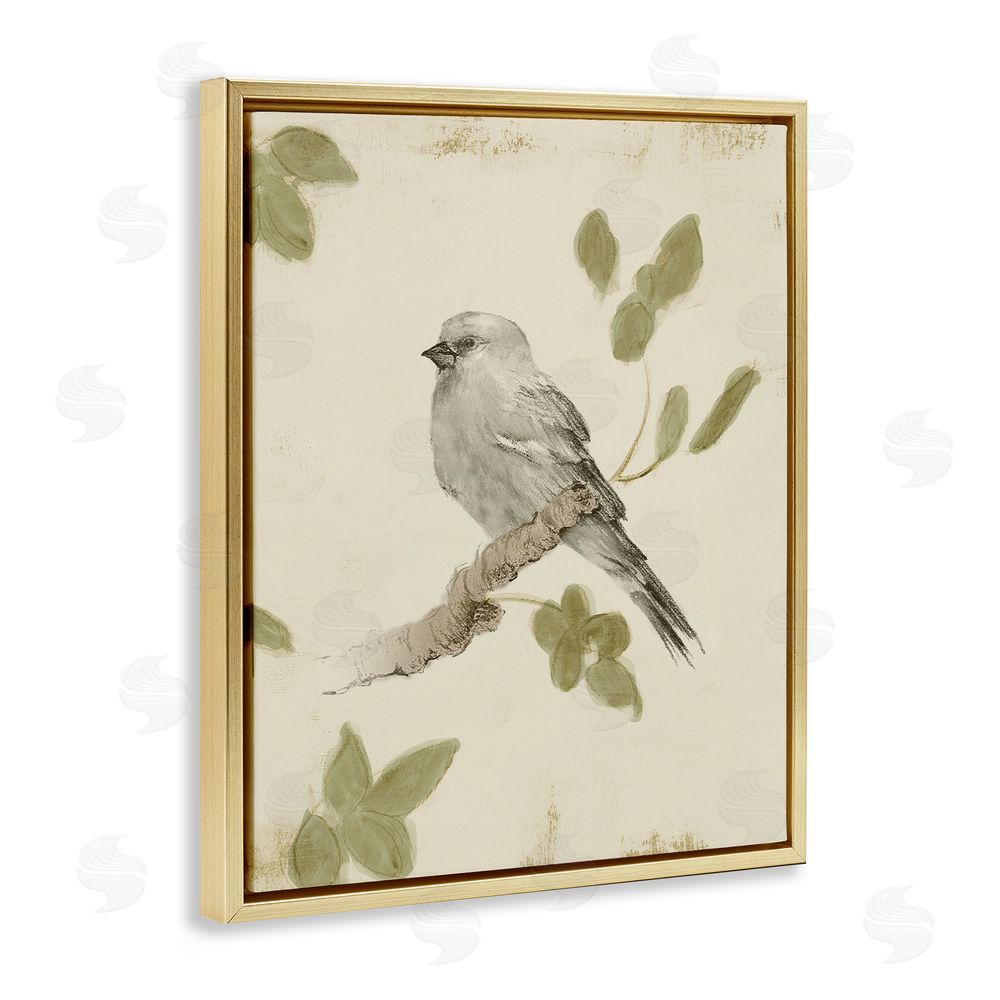 Sundance Graphics Bird Scene on Neutral Gold Floating Frame Canvas Wall Art Print
