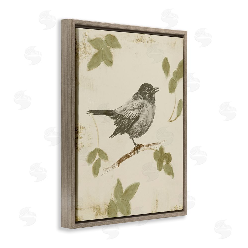 Sundance Graphics Bird Scene over Neutral Brown Floating Frame Canvas Wall Art Print