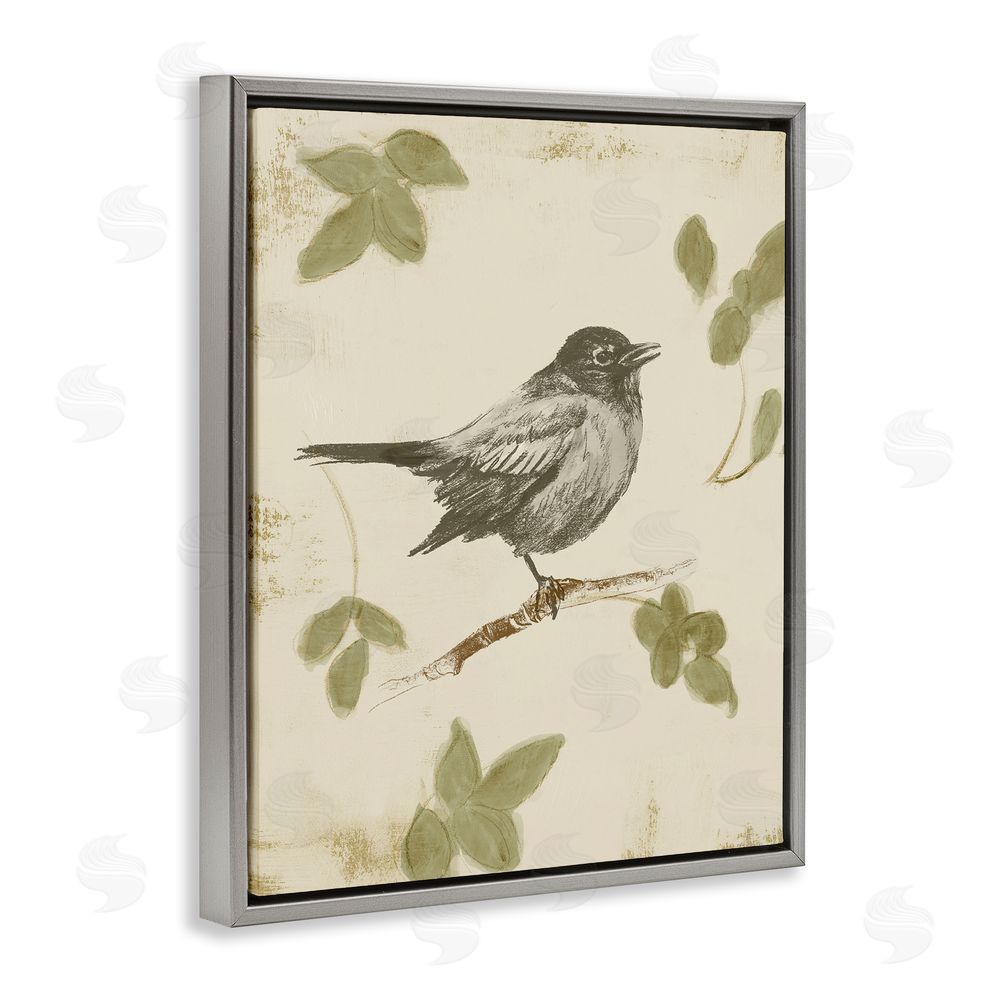 Sundance Graphics Bird Scene over Neutral Gray Floating Frame Canvas Wall Art Print