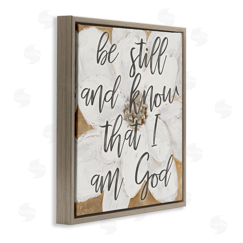 Sundance Graphics Be Still Script with Flower Brown Floating Frame Canvas Wall Art Print