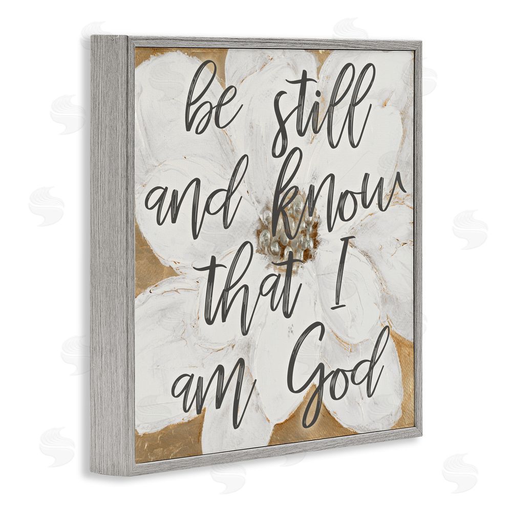 Sundance Graphics Be Still Script with Flower Gray Framed Giclee Wall Art Print