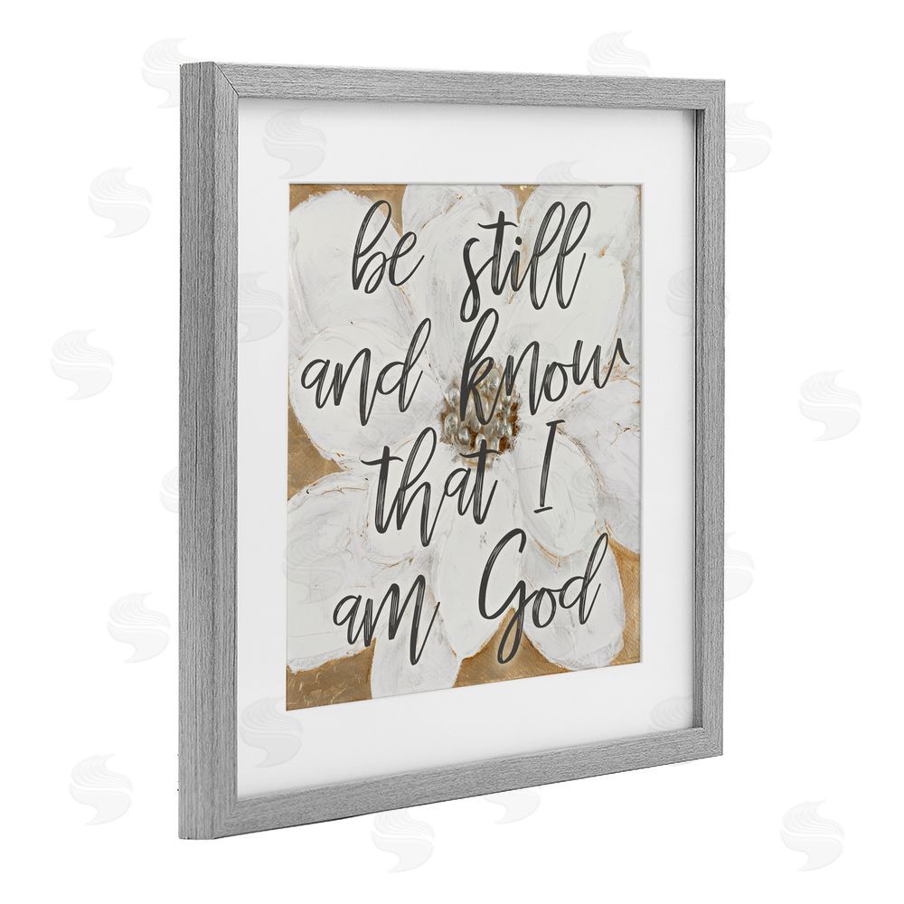 Sundance Graphics Be Still Script with Flower Gray Framed Print Under Glass Wall Art