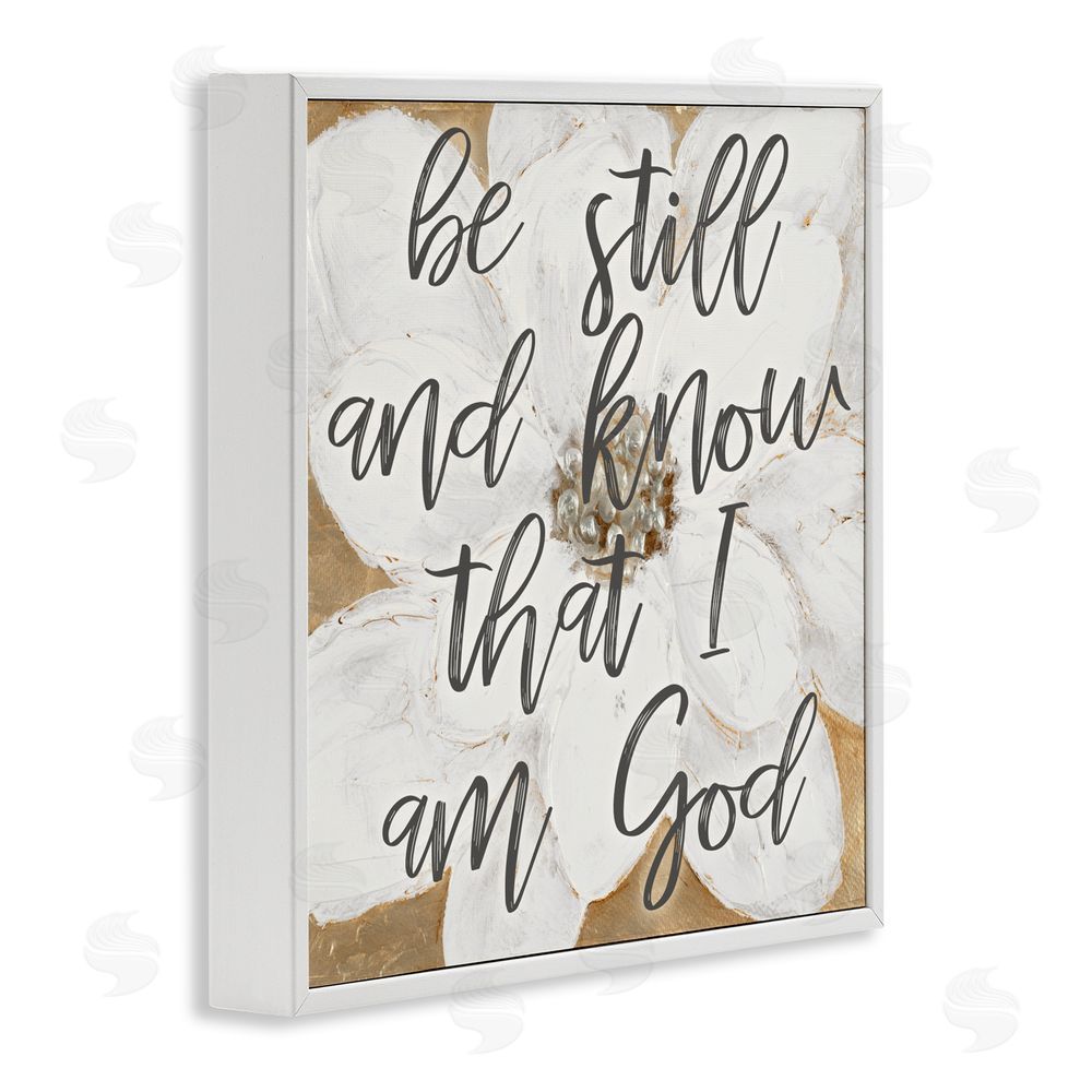 Sundance Graphics Be Still Script with Flower White Framed Giclee Wall Art Print