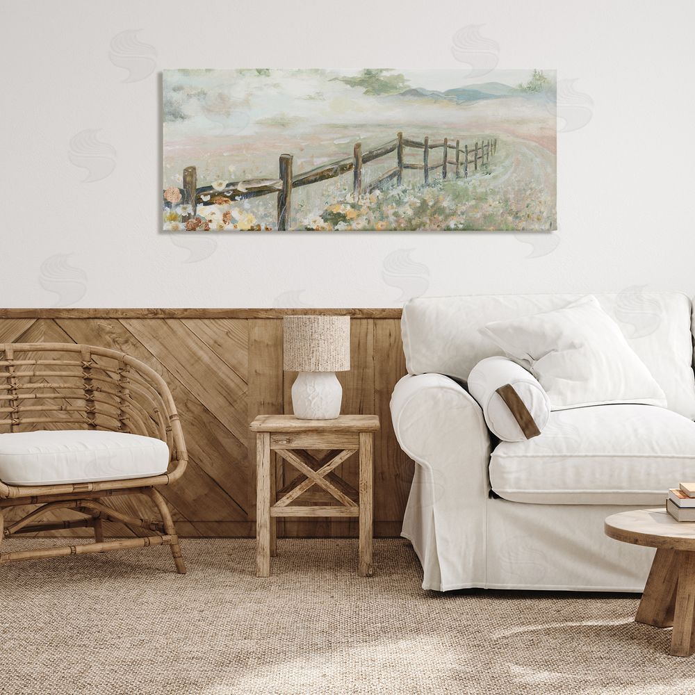 Sundance Graphics Soft Fence with Flowers Canvas Wall Art Print in Room