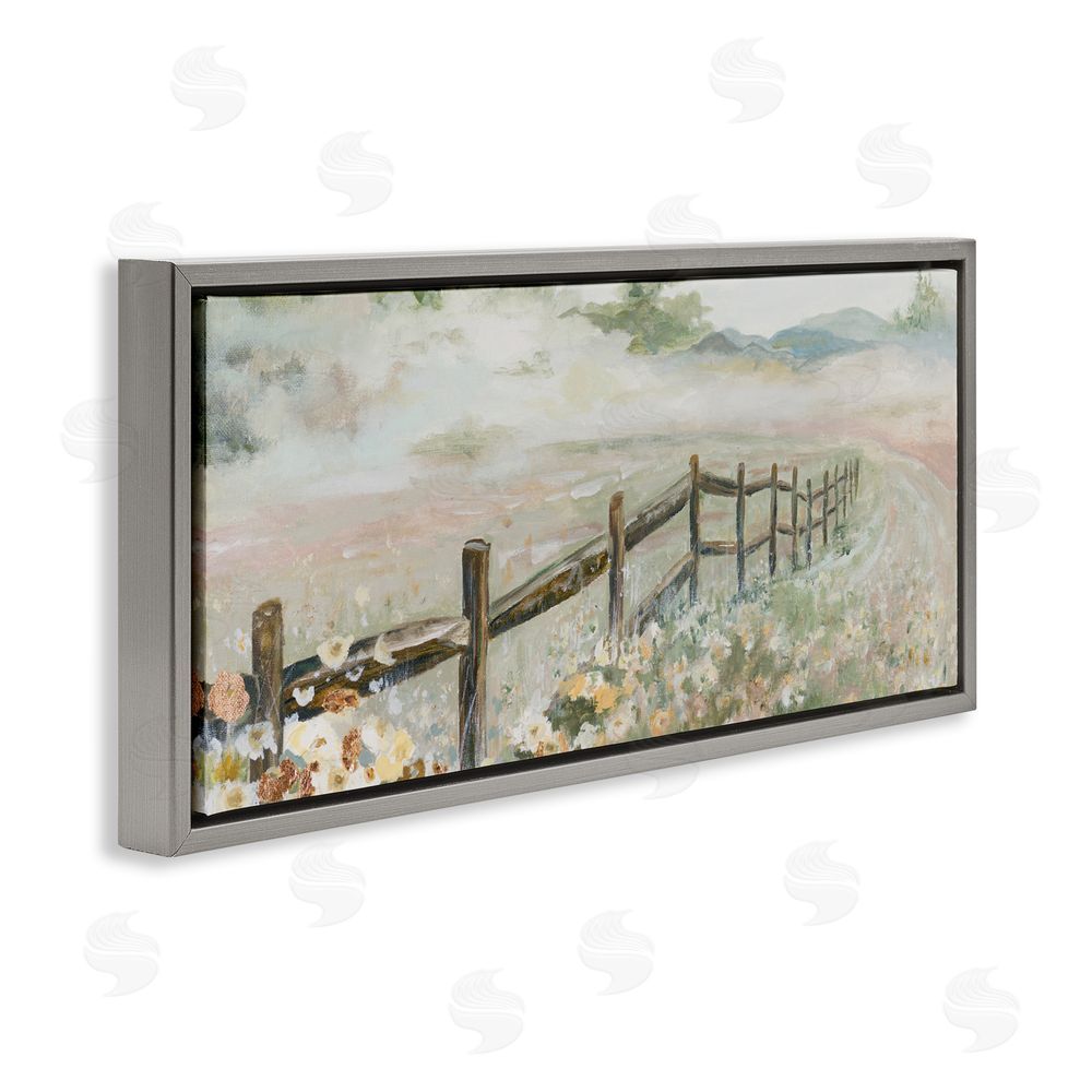 Sundance Graphics Soft Fence with Flowers Gray Floating Frame Canvas Wall Art Print
