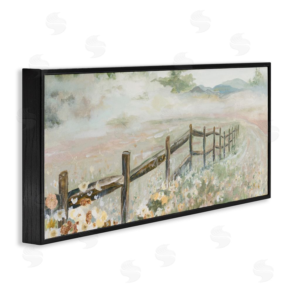 Sundance Graphics Soft Fence with Flowers Black Framed Giclee Wall Art Print