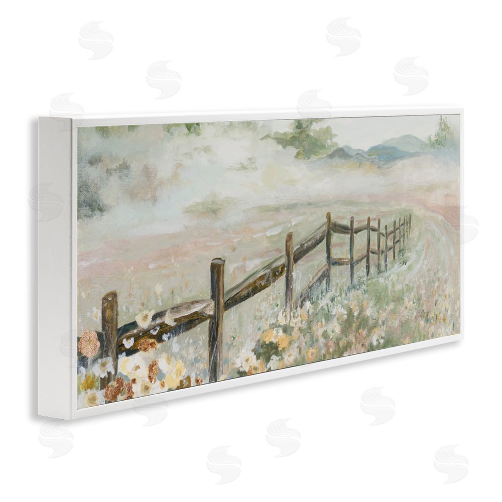 Sundance Graphics Soft Fence with Flowers White Framed Giclee Wall Art Print