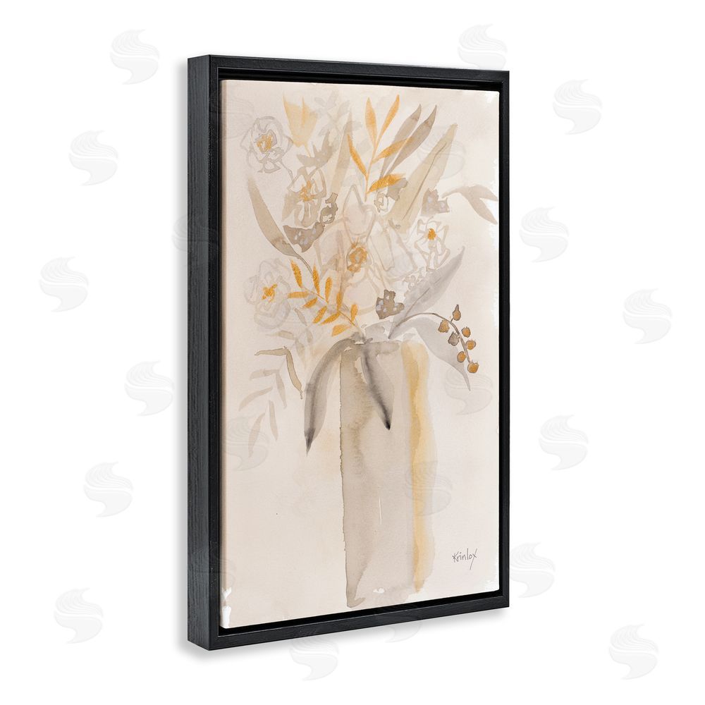 Sundance Graphics Earthy Soft Flower Vase Black Floating Frame Canvas Wall Art Print