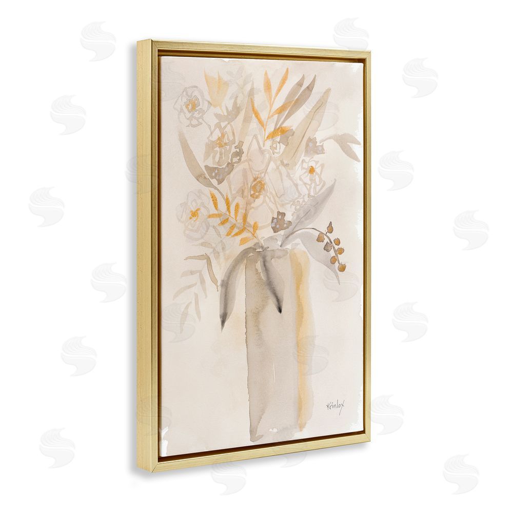 Sundance Graphics Earthy Soft Flower Vase Gold Floating Frame Canvas Wall Art Print
