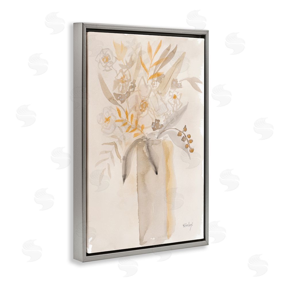 Sundance Graphics Earthy Soft Flower Vase Gray Floating Frame Canvas Wall Art Print
