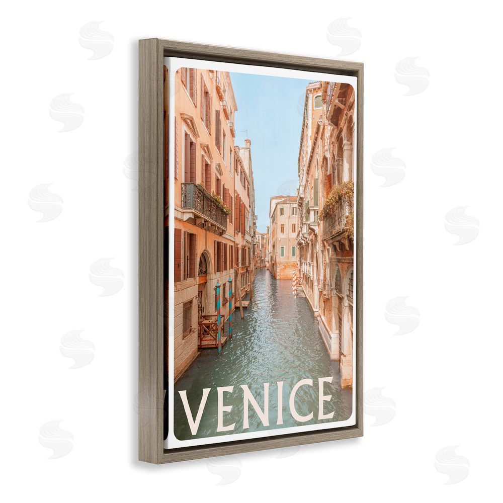 Sundance Graphics Venice Canal Waterway Brown Floating Frame Canvas Wall Art Print