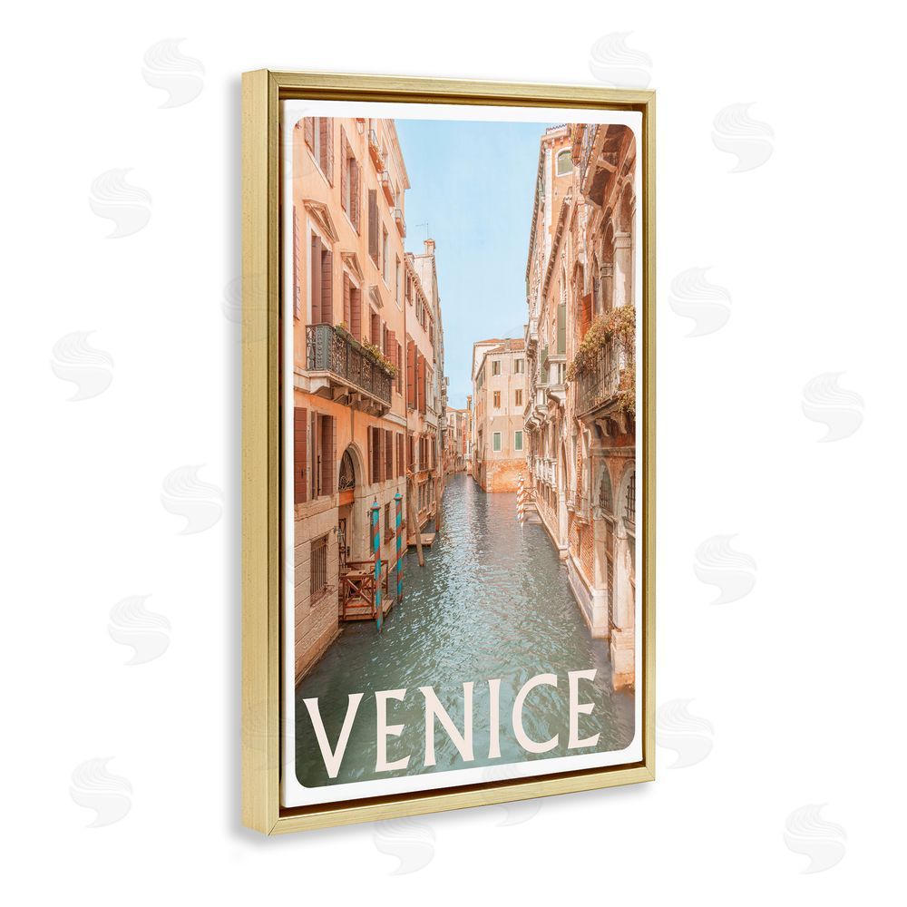 Sundance Graphics Venice Canal Waterway Gold Floating Frame Canvas Wall Art Print