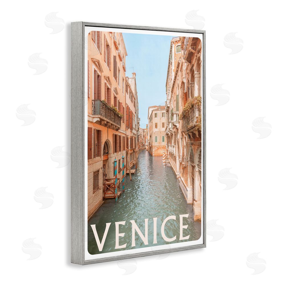Sundance Graphics Venice Canal Waterway Gray Framed Giclee Wall Art Print