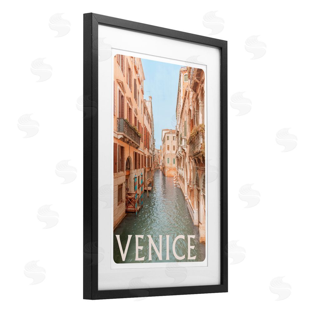 Sundance Graphics Venice Canal Waterway Black Framed Print Under Glass Wall Art
