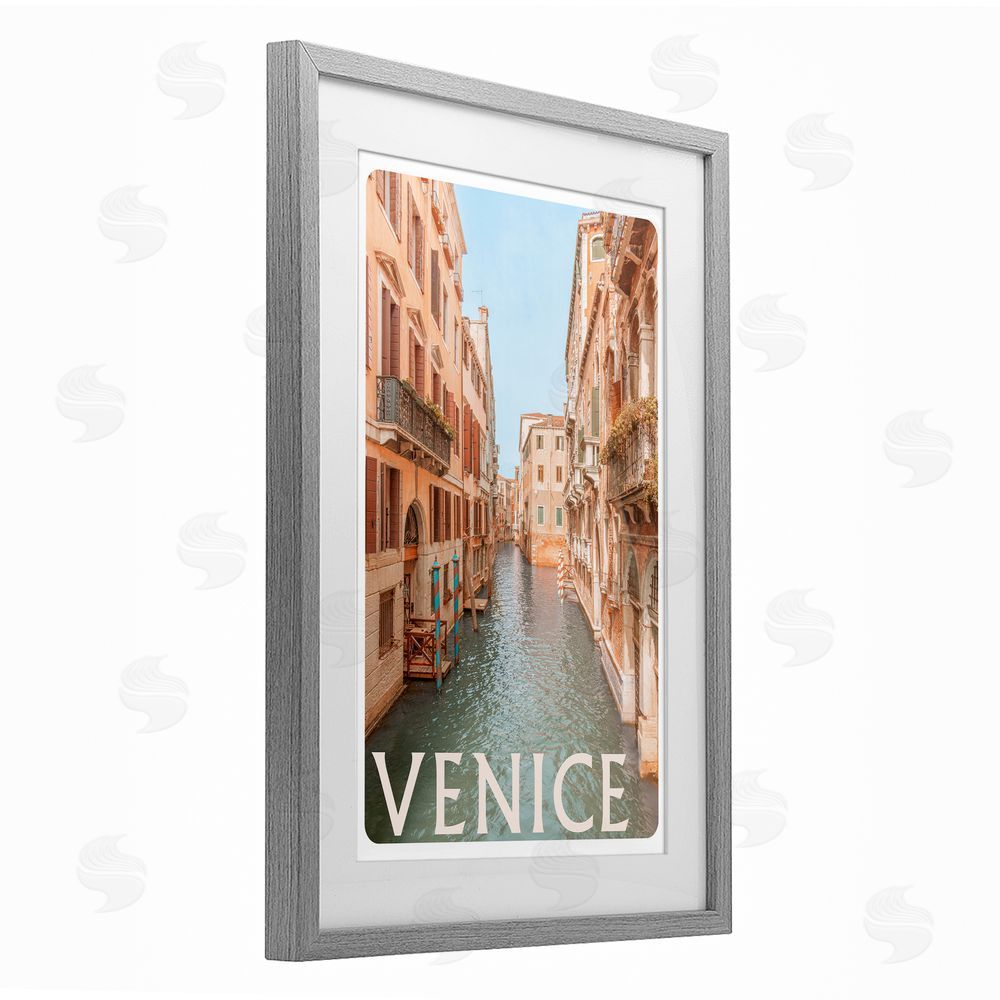 Sundance Graphics Venice Canal Waterway Gray Framed Print Under Glass Wall Art