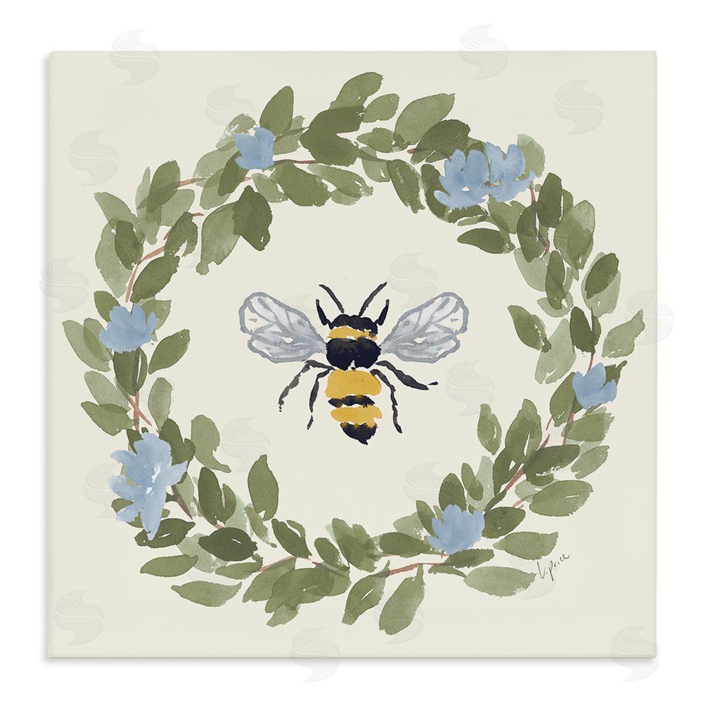 Lucille Price Bee Celebration Wreath Stretched Canvas Wall Art Print