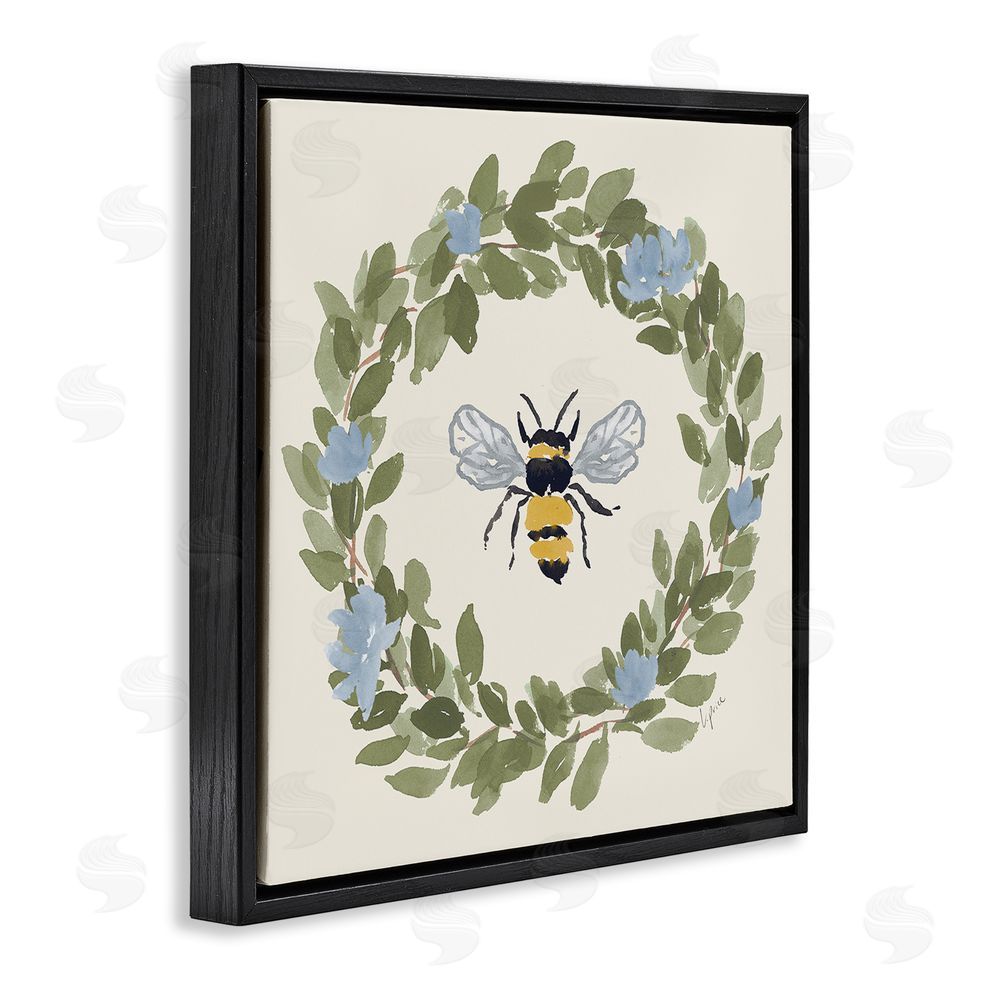 Lucille Price Bee Celebration Wreath Black Floating Frame Stretched Canvas Wall Art Print