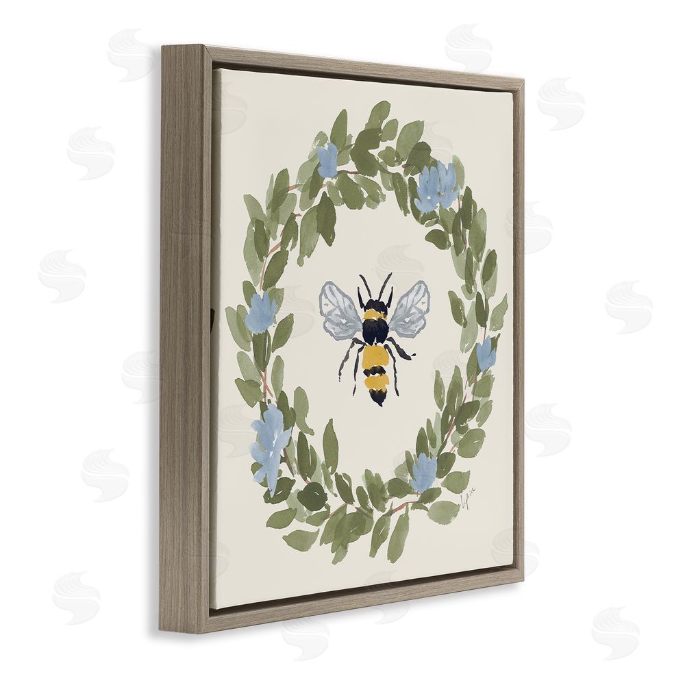 Lucille Price Bee Celebration Wreath Brown Floating Frame Stretched Canvas Wall Art Print