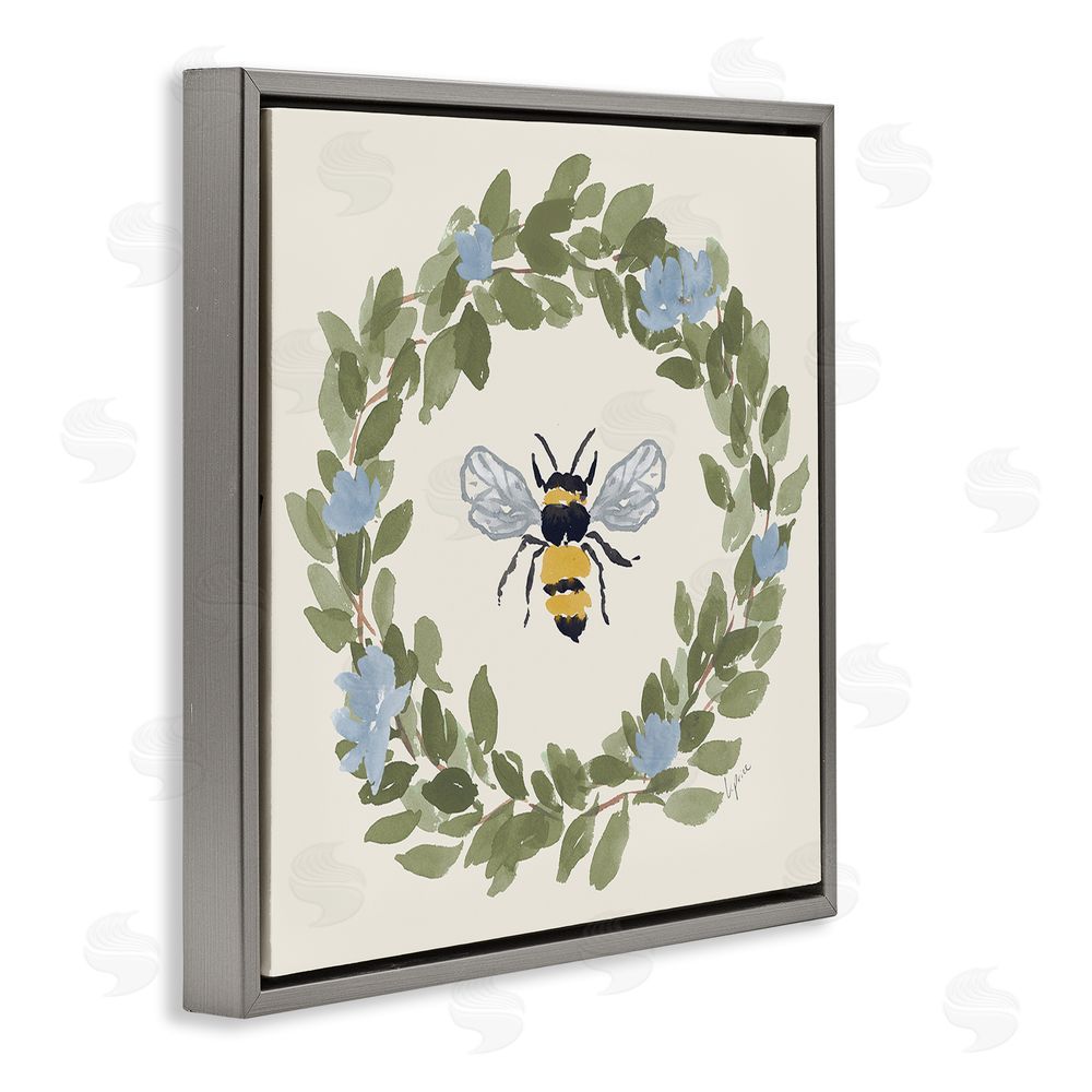 Lucille Price Bee Celebration Wreath Gray Floating Frame Stretched Canvas Wall Art Print