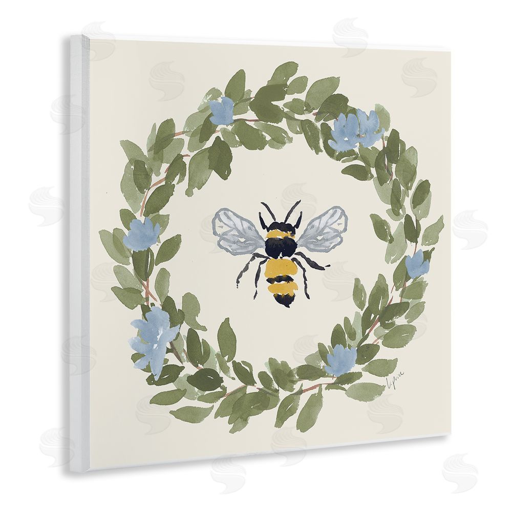 Lucille Price Bee Celebration Wreath Wall Plaque Art Print with White Foil Wrap