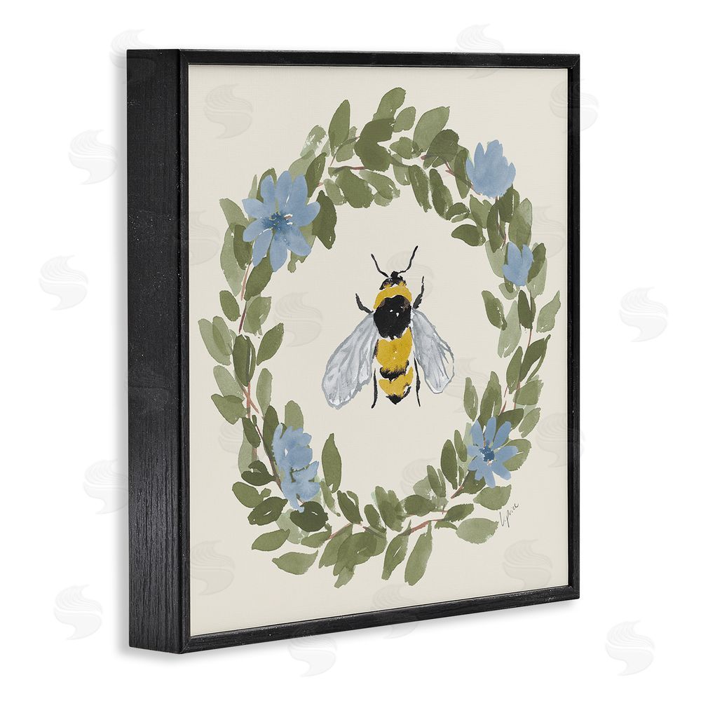 Lucille Price Floral Wreath Bee Celebration Black Framed Giclee Wall Art