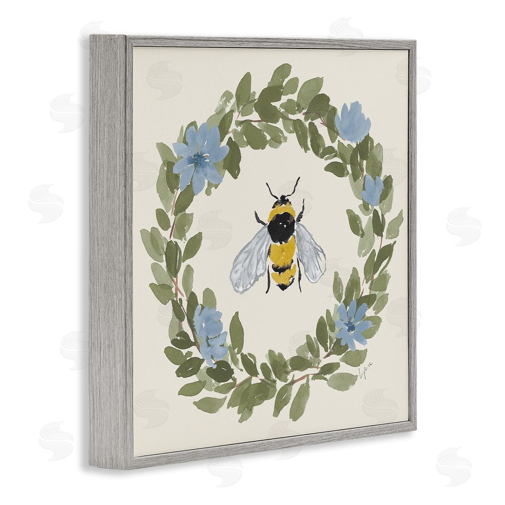Lucille Price Floral Wreath Bee Celebration Gray Framed Giclee Wall Art